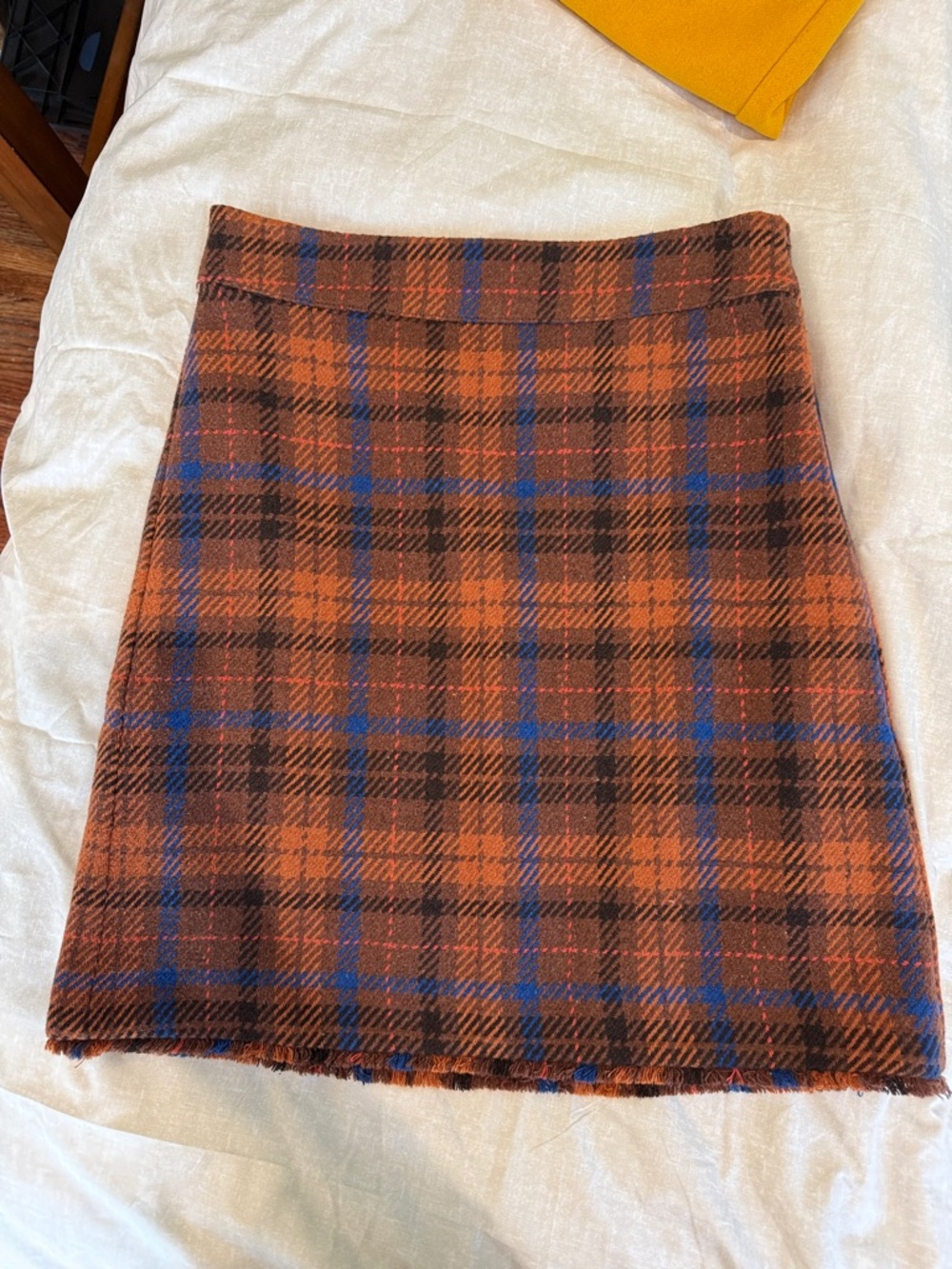 Ann Taylor Plaid Mini Skirt in Rust, Brown and Blue